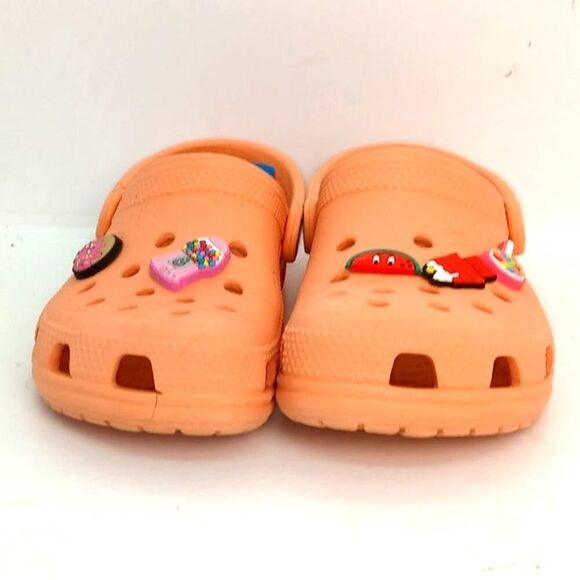 Girls Peach Crocs with Fun Charms - Size 12 - Picture 2 of 6